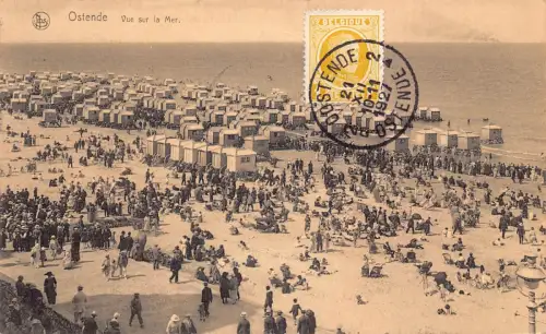 Belgien 1927 Ostende belebter Strand Meer Philatelistisches Interesse Postkarte