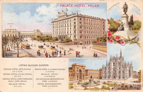 Italien Palace Hotel Mailand Straßenbahn Hotels Bucher-Durrer Piazza del Duomo Postkarte