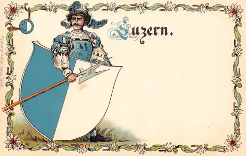 A894 Schweiz Luzern Wappen Soldat Edelweiß Litho Postkarte