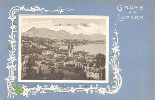 A894 Schweiz Gruss aus Luzern Luzern Kleeblatt geprägte Litho Postkarte
