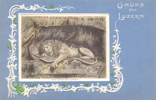 A894 Schweiz Gruss aus Luzern Luzern Kleeblatt Löwe Skulptur Litho Postkarte