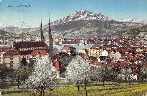 Schweiz 1909 Luzern und Pilatus Berg Vintage Postkarte
