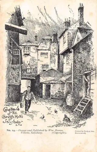 A771 England Courtyard of the Chough Hotel Salisbury Kunst von Wm Brown Postkarte