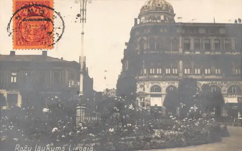 Lettland 1927 Rozu laukums Liepaja Libau Cafe Geschäfte Vintage Postkarte