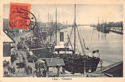 Lettland 1927 Libau Hafenbild Dampfschiff Hafen Vintage Postkarte