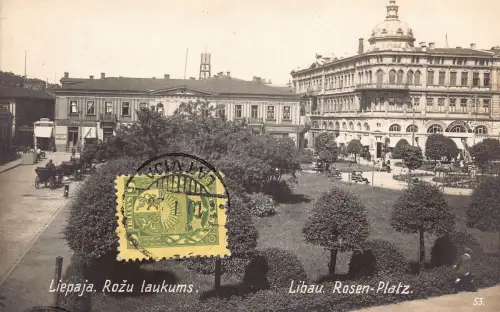 Lettland 1928 Liepaja Rozu Laukums Libau Rosenplatz Vintage Postkarte