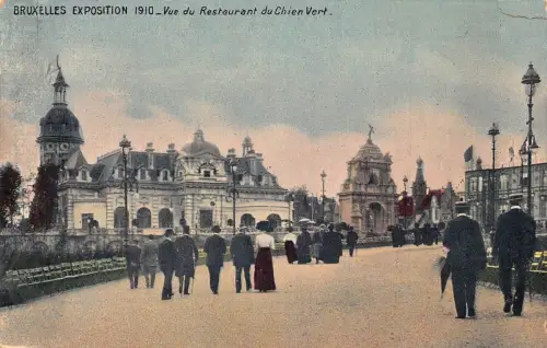 A086 Belgien Brüssel Ausstellung 1910 Ansicht vom Restaurant Du ChienVert Postkarte