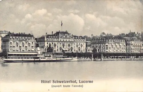 A760 Schweiz Hotel Schweizerhof Luzern Dampfschiff Vintage Postkarte