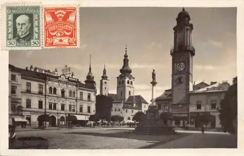 Slowakei Banska Bystrica Square Clock Narodna Banka Klopstock RPPC Postkarte
