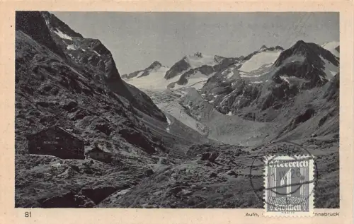 Österreich Franz-Sennhütte gegen Stubaiferner Berg Schnee Postkarte