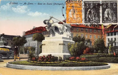 Portugal 1926 Lissabon Ao Leme Gaes do Sodre Statue Vintage Postkarte