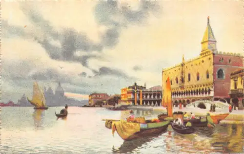 A087 Italien Venezia Venedig Riva degli Schiavoni Gondel Gemälde Vintage Postkarte