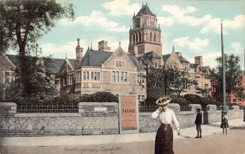A777 Wales Cardiff Infirmary Bazaar Schild Vintage Postkarte