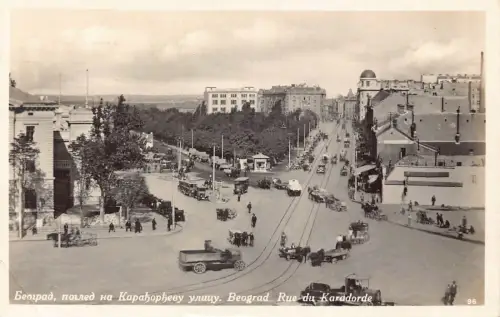 Serbien 1931 Belgrad Karadore Straßenwagen LKW Vintage RPPC Postkarte