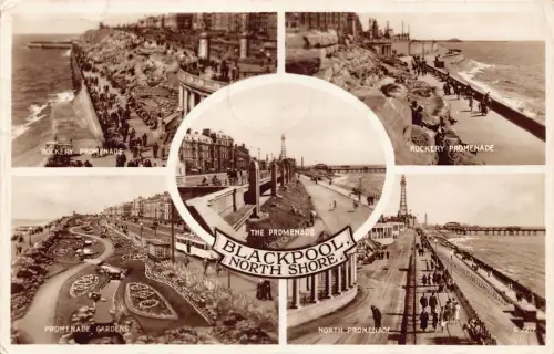 L241 England 1939 Blackpool North Shore Promenade Garten Meer Vintage Postkarte