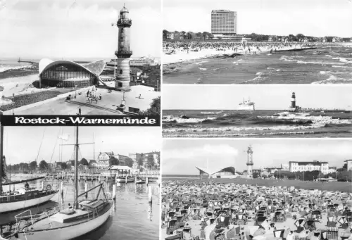 A083 Deutschland Rostock Warnemünde Leuchtturm Boote Restaurant Hotel RPPC Postkarte
