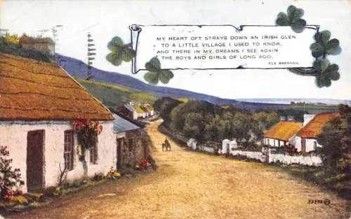 L239 Irland Dublin Baile Atha Cliath Eva Brennan Gedicht Häuser Kleeblätter Postkarte