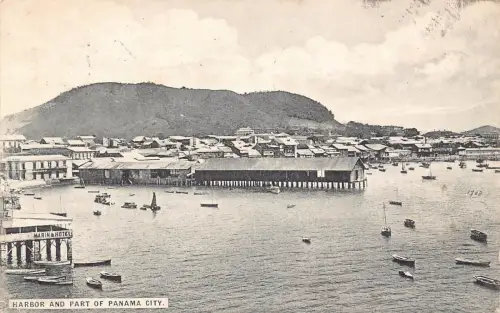 L334 Panama 1913 Hafen und Teil von Panama City Marin Hotel Boote Postkarte