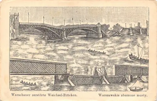 B051 Polen Warschau Warszawa Zerstörte Brücken zburzone meist Boote Postkarte