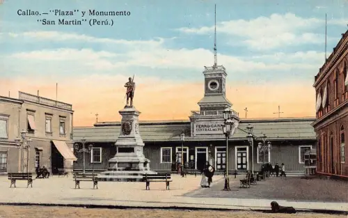 L331 Peru Callao Monument Square San Martin Benches Hund Vintage Postkarte