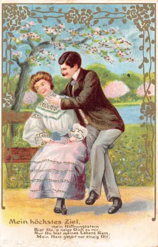 B046 Liebesromane 1905 Mann Ansprache Frau Blumen Gedicht Postkarte