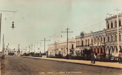 L331 Peru 1908 Lima Paseo 9 de Dicimbre Street Telegraph Drähte Vintage Postkarte
