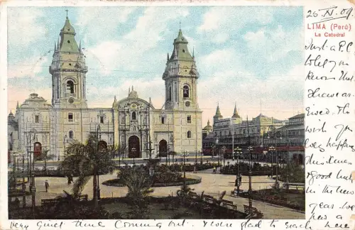 L331 Peru 1909 Lima Kathedrale Vintage Postkarte