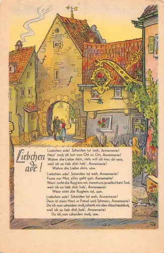 B047 Liebesgedicht Liebchenade! Mittelalter Kunst Paar Haus Vintage Postkarte