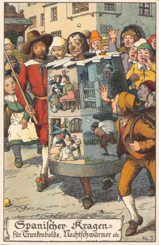 B048 Mittelalter Strafe Kunst Spanischer Kragen Mann beschämt Markt Postkarte