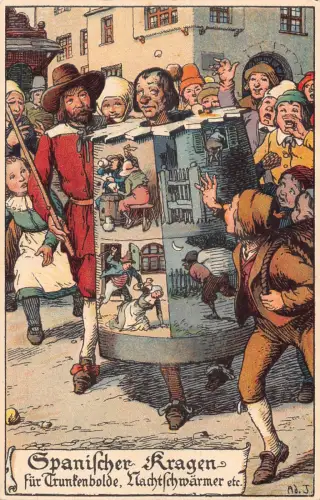 B048 Mittelalter Strafe Kunst Spanischer Kragen Mann beschämt Postkarte