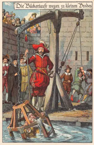 B048 Mittelalter Kunst Edler bestrafender Bauer durch Ertrinken im Käfig Postkarte