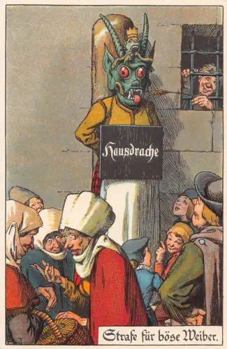 B047 Kunst Mittelalter Strafe für böse böse Monster Bauern Postkarte
