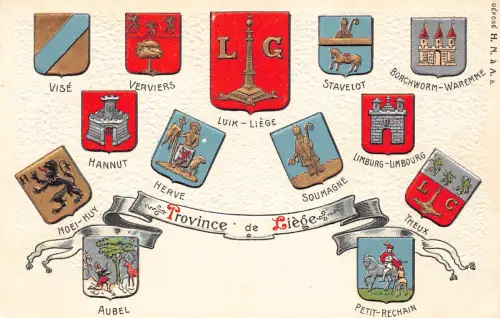 A902 Belgien Provinz Lüttich Wappen geprägte Vintage Postkarte