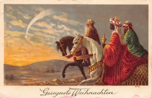 B045 Weihnachtsgrüße Die drei Sterndeuter beobachten Sternschnuppe religiöse Postkarte