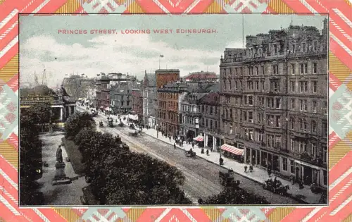 B065 Schottland Princes Street Blick nach Westen Edinburgh Tartan Vintage Postkarte