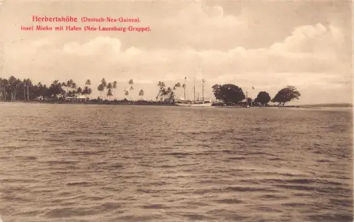 B643 Papua-Neuguinea Herbertshöhe Insel Mioko mit Hafen Segelboot Postkarte