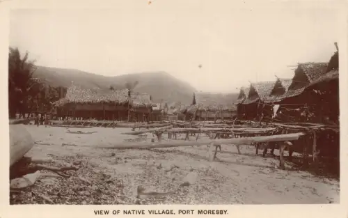 B643 Papua-Neuguinea Hafen Moresby Blick auf das Ureinwohnerdorf RPPC Vintage Postkarte