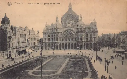 A903 Belgien Anvers Antwerpen Gare centrale et Place Bahnhof Postkarte