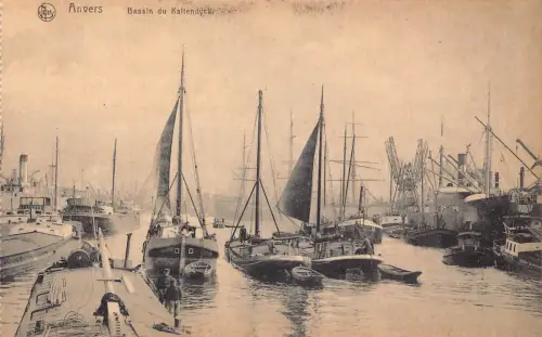 A903 Belgien Anvers Antwerpen Bassin du kattendyck Segelboot Dampfschiff Postkarte