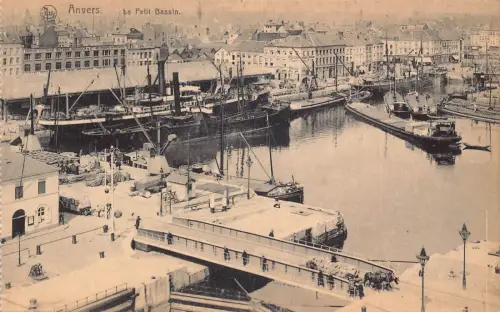 A903 Belgien Anvers Antwerpen Petit Bassin Dampfschiffe Vintage Postkarte