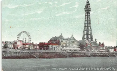England Blackpool The Tower Palace und Big Wheel Vintage Postkarte