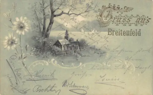 B061 Österreich 1899 Gruss aus Breitenfeld Schneekirche Blumen Postkarte