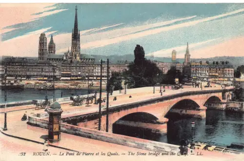 Frankreich Rouen Pont de Pierre et le Quais Steinbrücke und Kai Vintage Postkarte