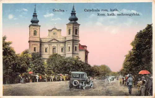 L510 Rumänien Nagyvarad Oradea Katholische Kathedrale Auto Oldtimer Postkarte