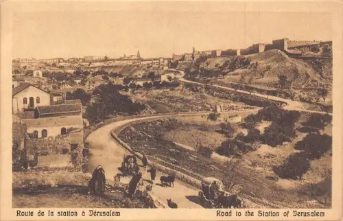 B066 Israel Straße zum Bahnhof Jerusalem Vintage Postkarte