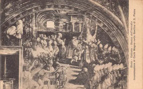 Italien Roma Rom Vatikan Strophe dell'incendio S Pietro Fresko Vintage Postkarte