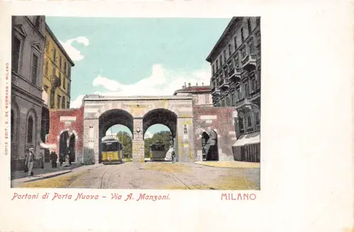 Italien Milano Milan Portoni di Porta Nuova Via A Manzoni Vintage Postkarte