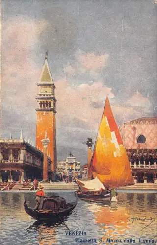 L279 Italien Venezia Venedig S Markusplatz von Lagune Gondel Boot Postkarte
