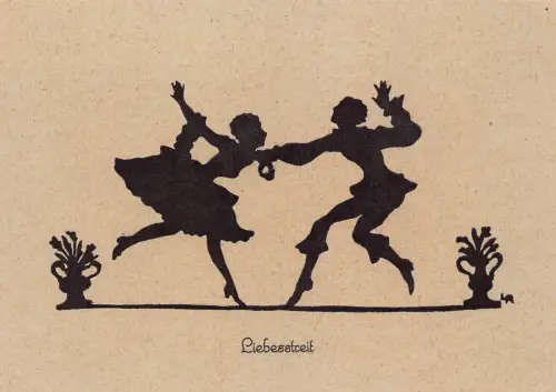 B164 Silhouette Liebesstreit Liebe Romantik Paar Tanzen Vintage Postkarte