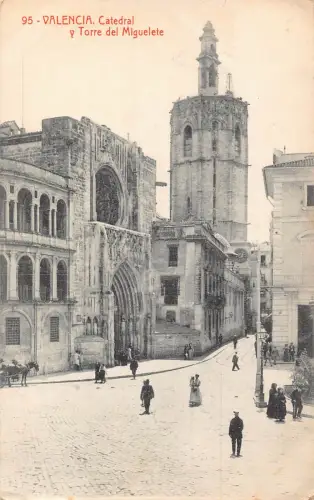 B170 Spanien Valencia Kathedrale y Torre del Miguelete Turm Vintage Postkarte